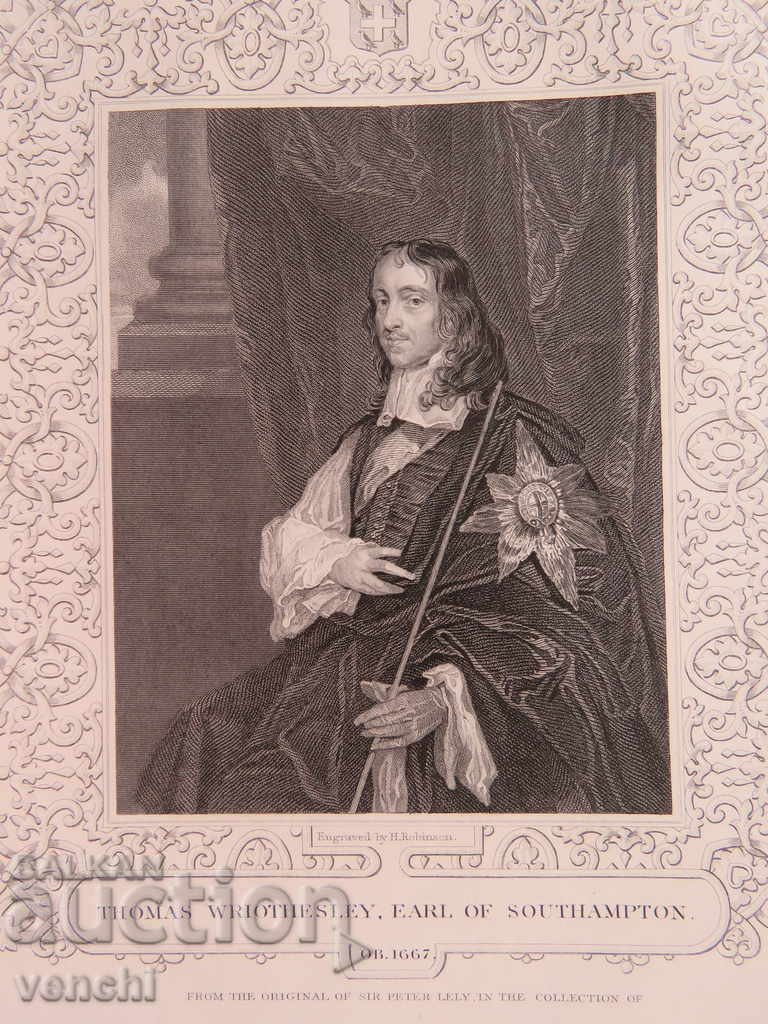 1869 - GRAVURĂ - Thomas Wriothesley - ORIGINAL + cu preț € 19.99 | 39.10 BGN