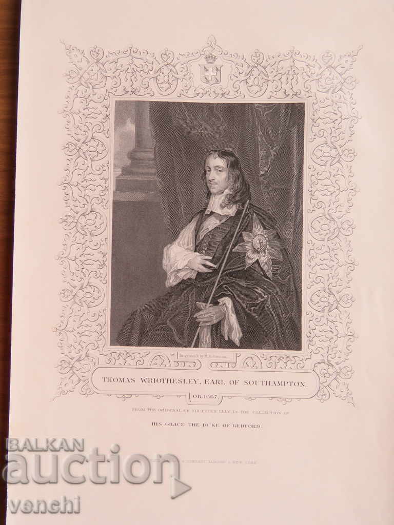 Licitație 1869 - GRAVURĂ - Thomas Wriothesley - ORIGINAL +