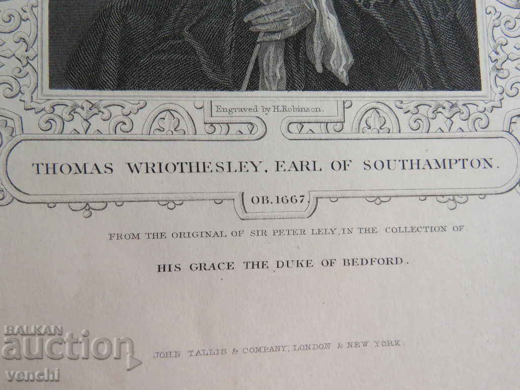 Livrarea 1869 - GRAVURĂ - Thomas Wriothesley - ORIGINAL +