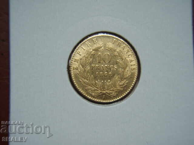 Livrarea 10 franci 1868 A Franța (10 franci Franța) - XF/AU (aur) Livrarea 10 franci 1868 A Franța (10 franci Franța) - XF/AU (aur)