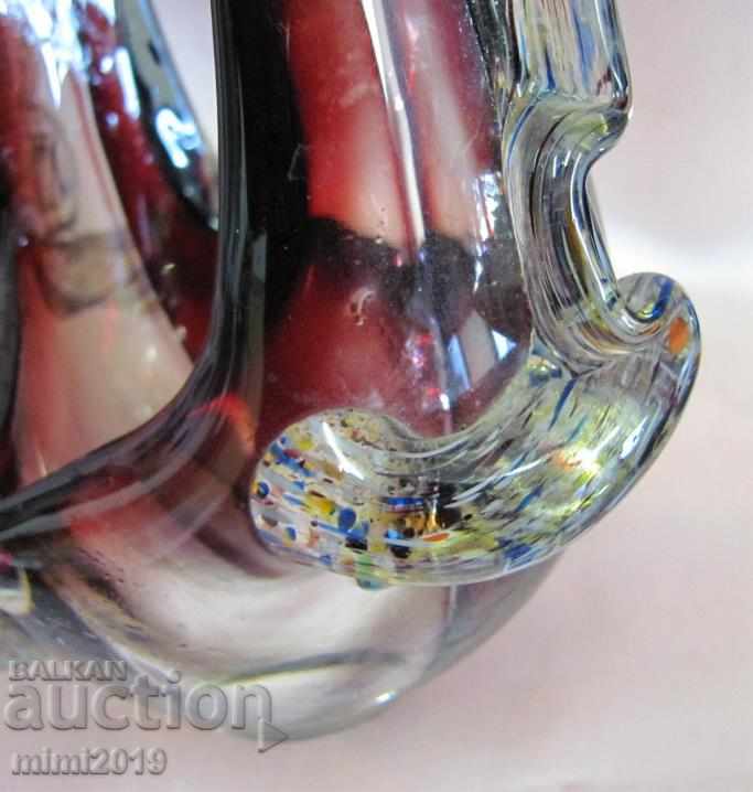 Auction Vintage Morano Crystal Glass Bowl, Basket Auction Vintage Morano Crystal Glass Bowl, Basket