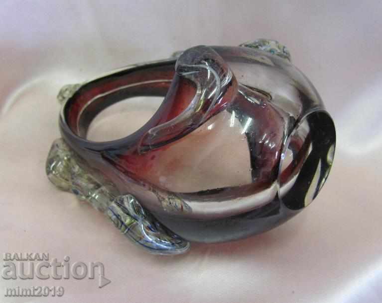 Vintage Morano Crystal Glass Bowl, Basket - 6 Vintage Morano Crystal Glass Bowl, Basket - 6