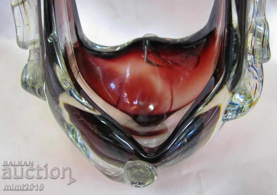 Vintage Morano Crystal Glass Bowl, Basket - 7 Vintage Morano Crystal Glass Bowl, Basket - 7