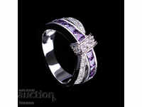 Inel cu ametist violet, aurire albă