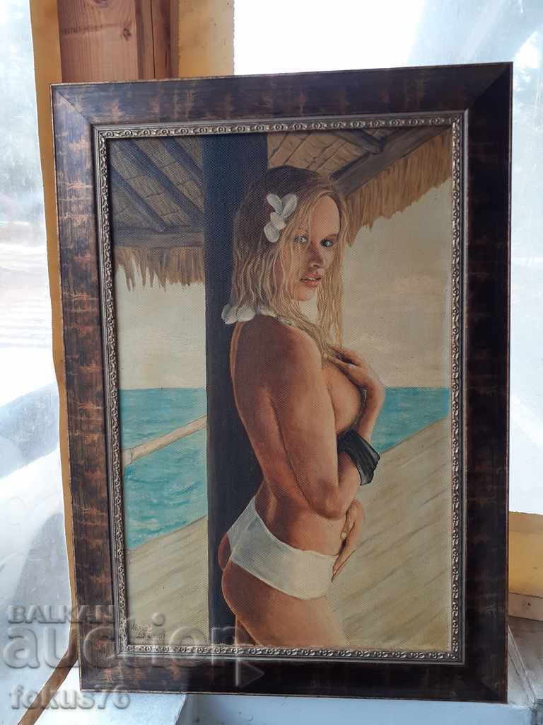 Картина "Момиче" масло на платно подпис рамка с цена 350.00 лв. | € 178.95 Картина "Момиче" масло на платно подпис рамка с цена 350.00 лв. | € 178.95