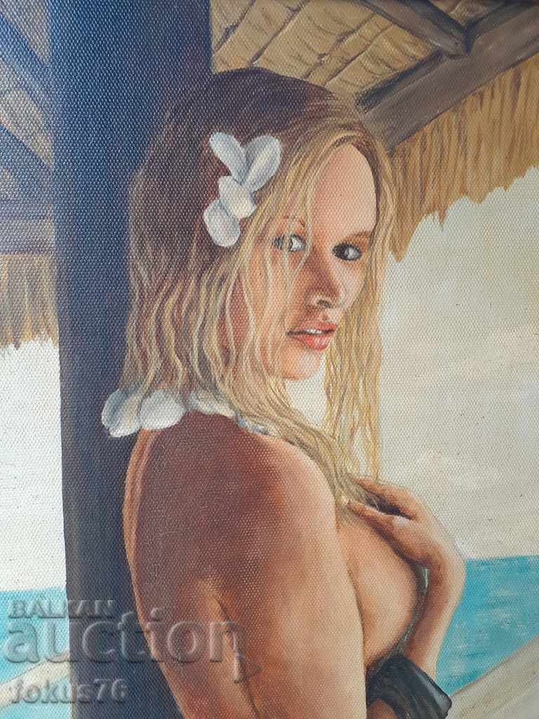 Аукцион Картина "Момиче" масло на платно подпис рамка Аукцион Картина "Момиче" масло на платно подпис рамка