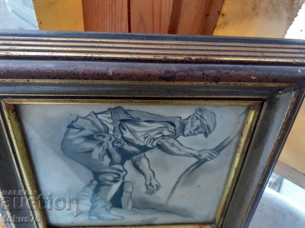Auction Old picture drawing signature nice wooden frame Auction Old picture drawing signature nice wooden frame