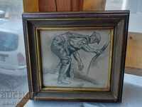Old picture drawing signature nice wooden frame
