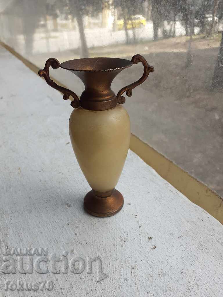 Стара малка ваза амфора оникс бронз
