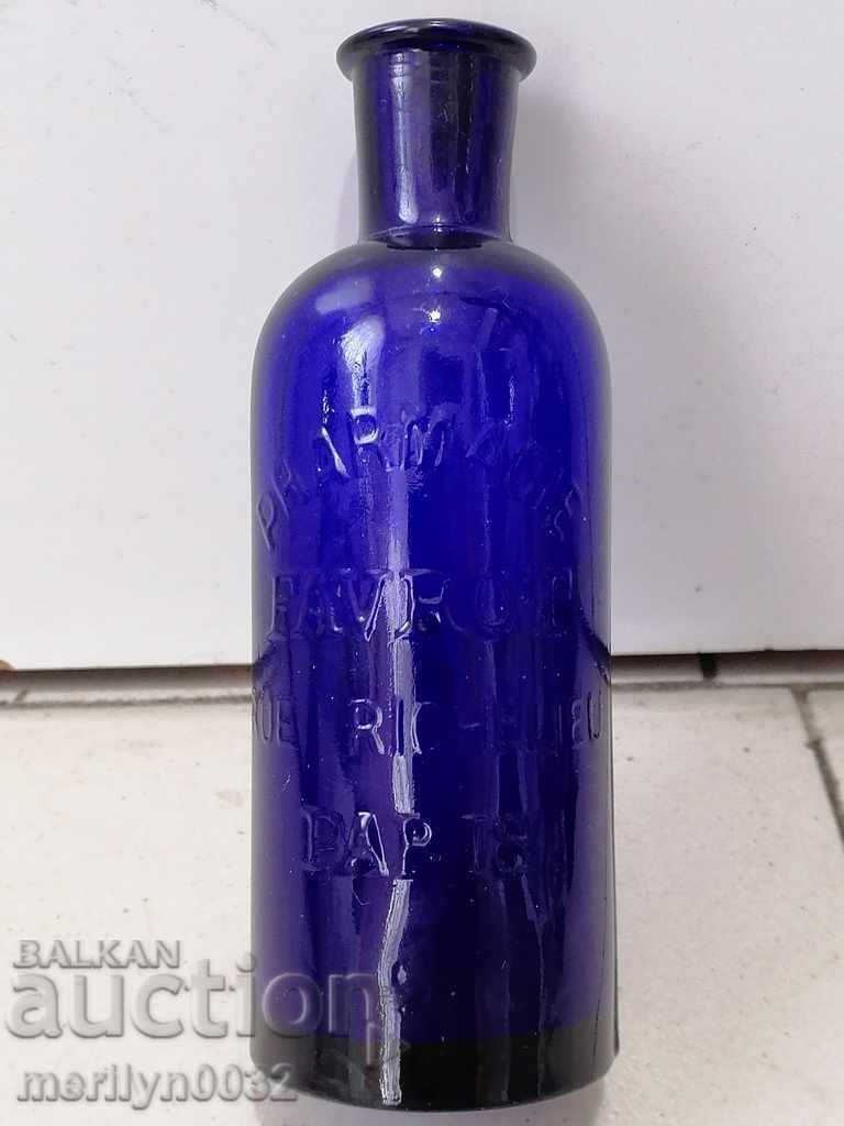 Old apothecary's blown bottle of French blue glass Paris with price 42.00 BGN | € 21.47 Old apothecary's blown bottle of French blue glass Paris with price 42.00 BGN | € 21.47