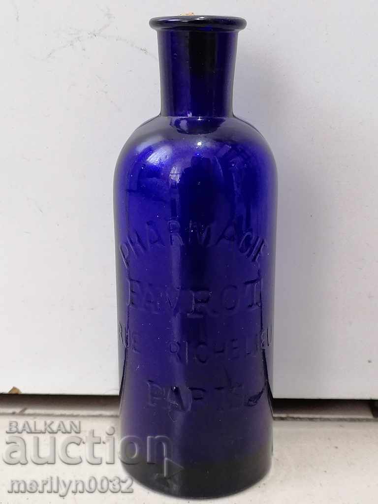 Old apothecary's blown bottle of French blue glass Paris - 5 Old apothecary's blown bottle of French blue glass Paris - 5