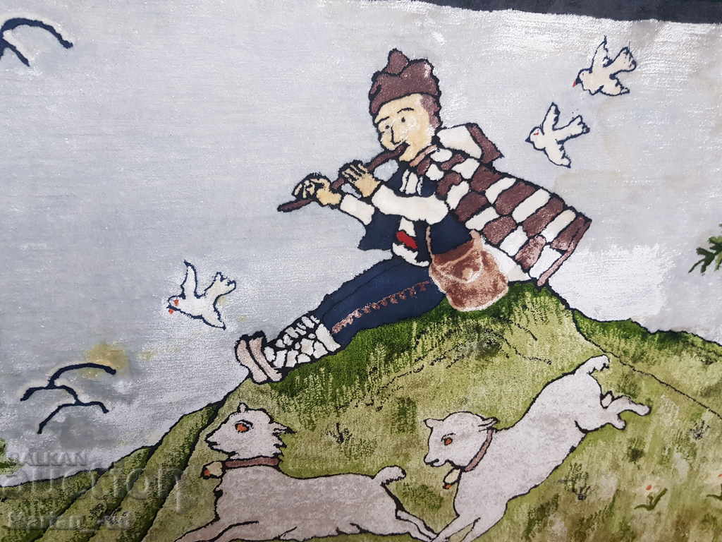 Auction Old plush carpet with frame Auction Old plush carpet with frame