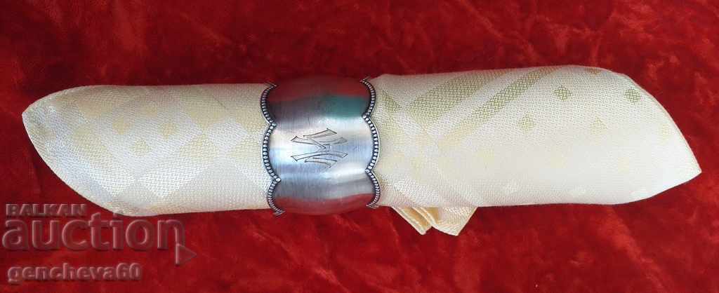 Rare silver napkin ring 36g with initials and silk napkins - 7