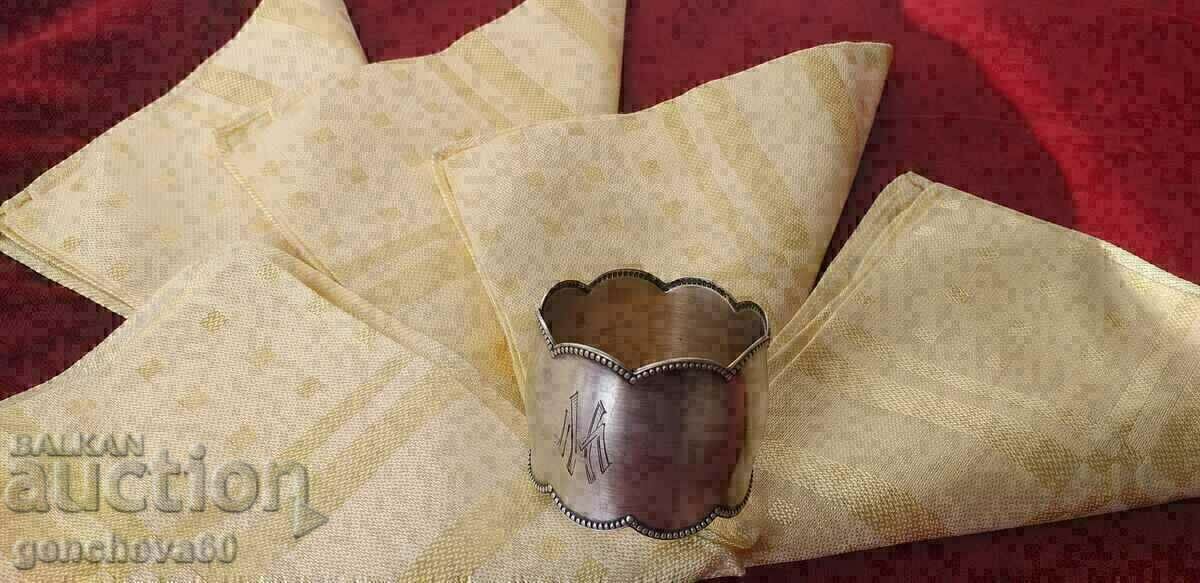 Rare silver napkin ring 36g with initials and silk napkins