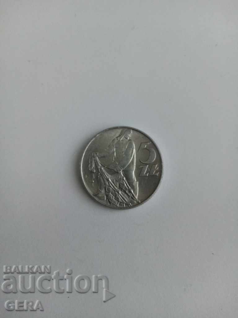 Монета  5 злоти Полша