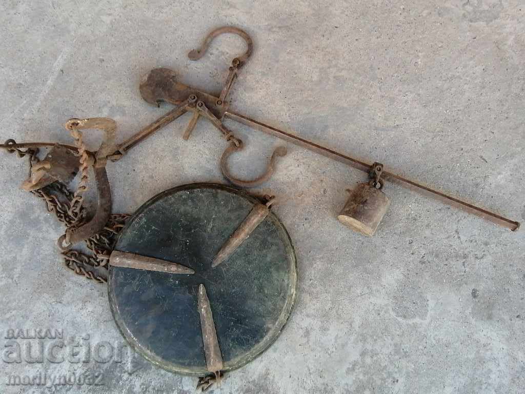An old scale with a copper bowl, a mace, a wrought-iron scale with price 139.90 BGN | € 71.53