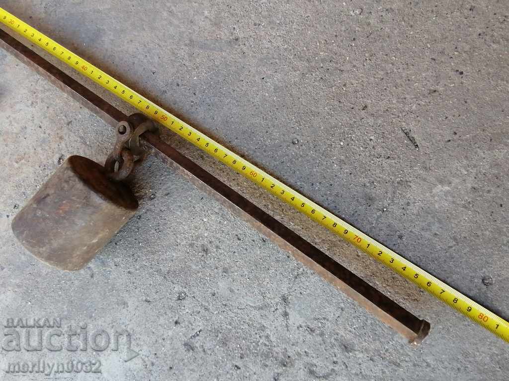 An old scale with a copper bowl, a mace, a wrought-iron scale - 5