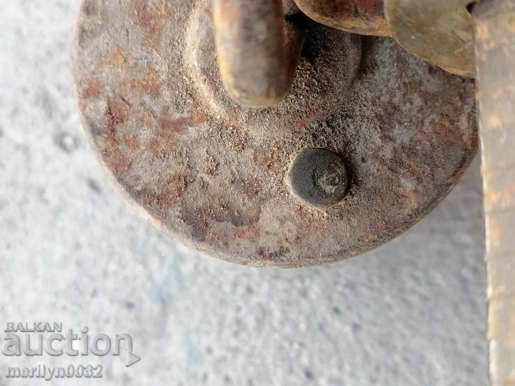 An old scale with a copper bowl, a mace, a wrought-iron scale - 6