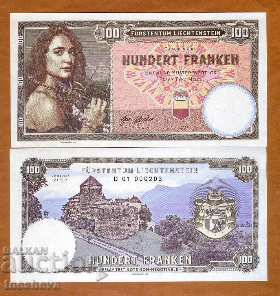 Liechtenstein, 100 de franci, 2018, număr privat