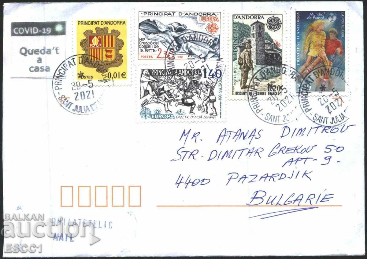 Traveled envelope stamps Europe SEPT 1979 1981 1982 Football Andorra