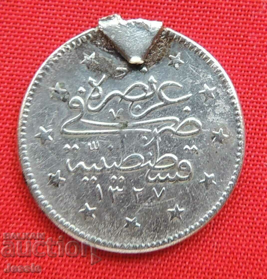 2 kurusha AH 1327 / 1 argint Imperiul Otoman