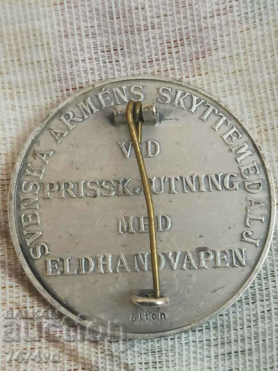 Licitație Medalie de argint, insignă, insignă - Suedia, coroană, puști, coroană,