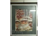 Framed watercolor with passe-partout by artist Angel Sharliev