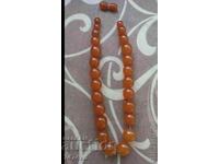 Old Russian amber necklace with round, thick grains, 44 grams