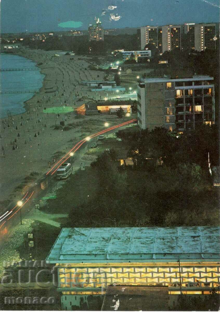 Carte poștală veche - Sunny Beach, Vedere generală - noaptea