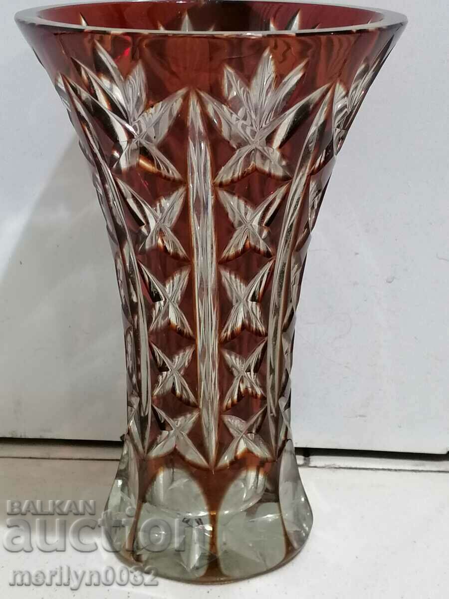 Ваза бохемски кристал, стъкло, ЧССР, СССР 20.5 см височина
