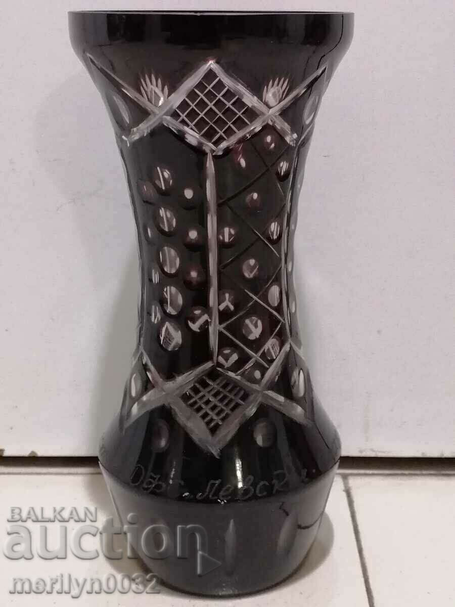 Bohemian crystal vase, glass, Czechoslovakia, USSR 23. 5 cm high