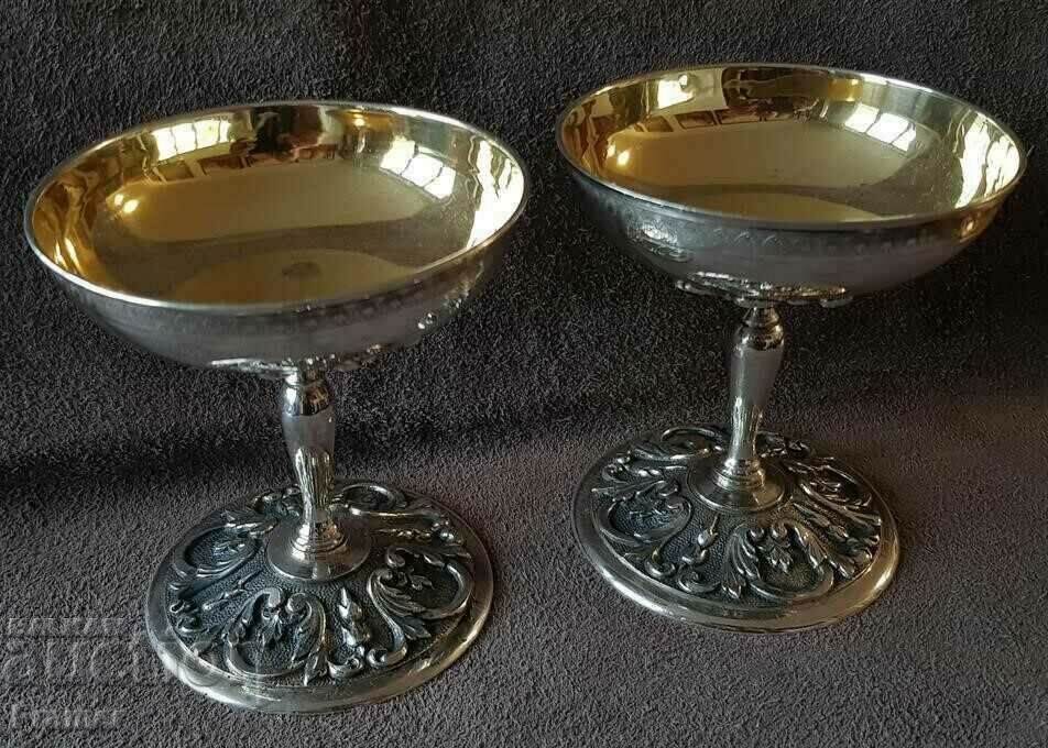 КРАСИВИ Чаши сребърни с позлата за вино и шампанско 19 век