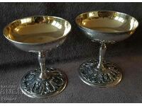 FRUMOASE Pahare din argint cu aurire pentru vin si sampanie secolul al XIX-lea