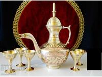 Antique bronze brandy service, cellular enamel.