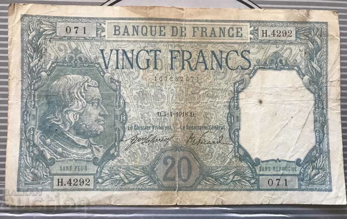 Франция 20 франка 1918 красива и много рядка банкнота