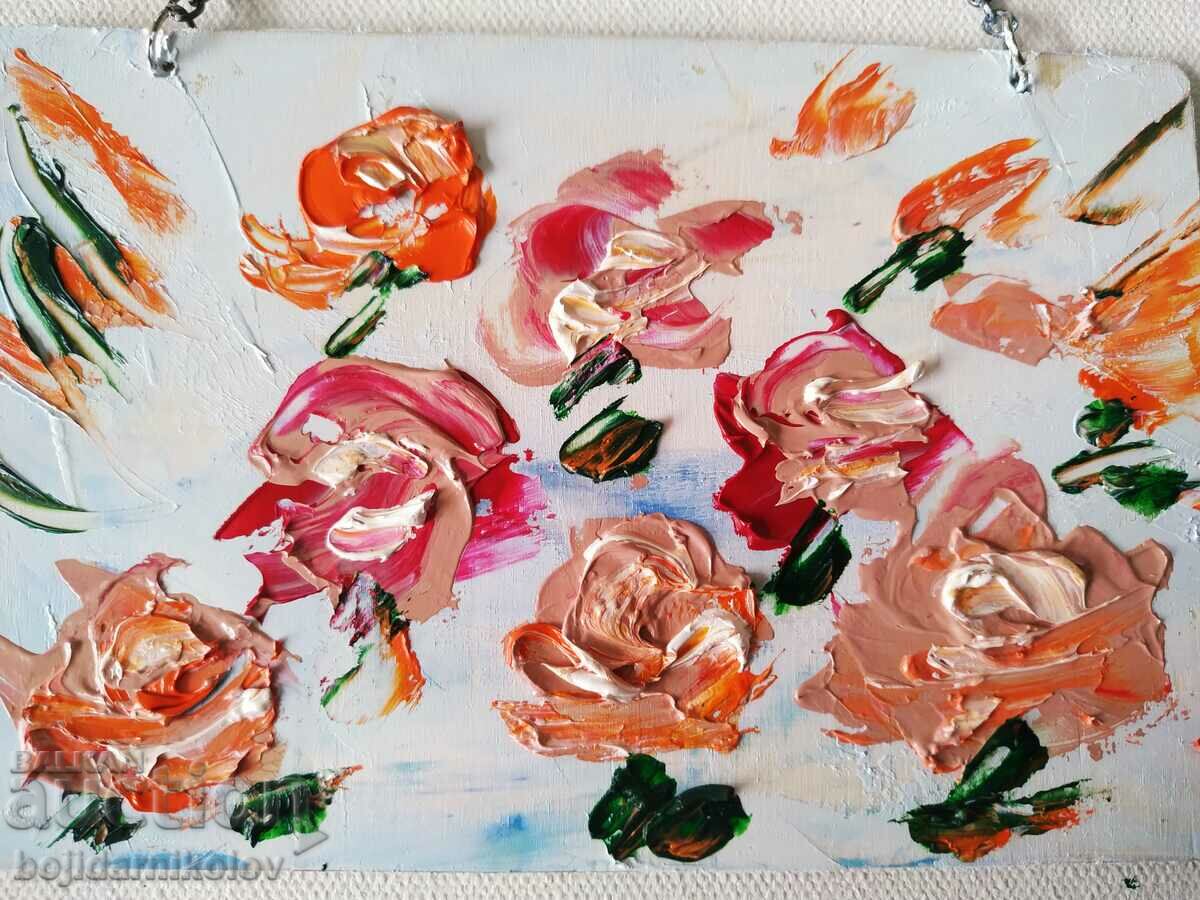 Șapte trandafiri! În relief, pictură în ulei! Agățat / decor