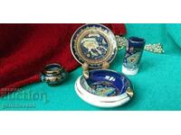 Lot portelan cobalt farfurie AUR 24K, scrumiera etc./ Grecia