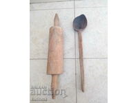 Old rolling pin and spoon