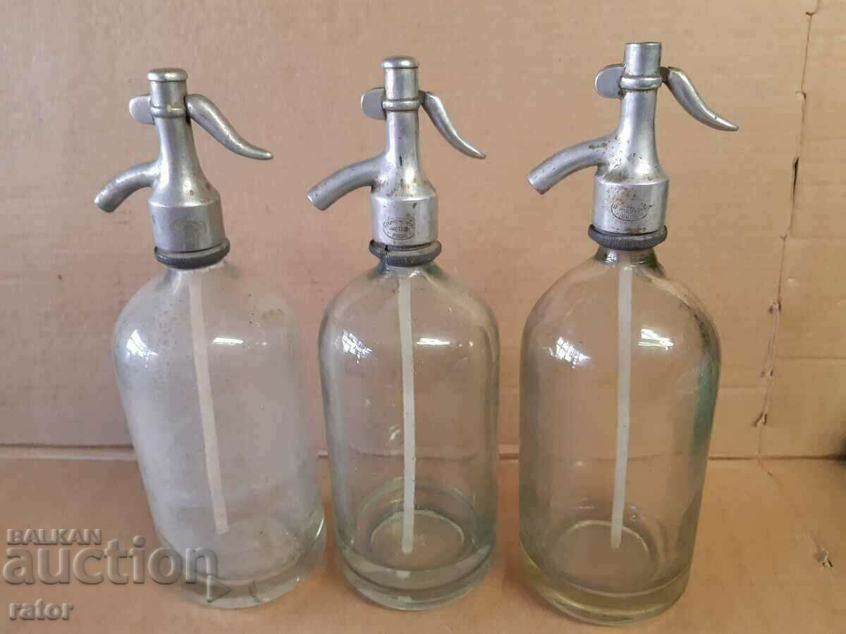Old glass siphon for carbonated water - Ruse. Siphons - 3 pieces - 5 Old glass siphon for carbonated water - Ruse. Siphons - 3 pieces - 5