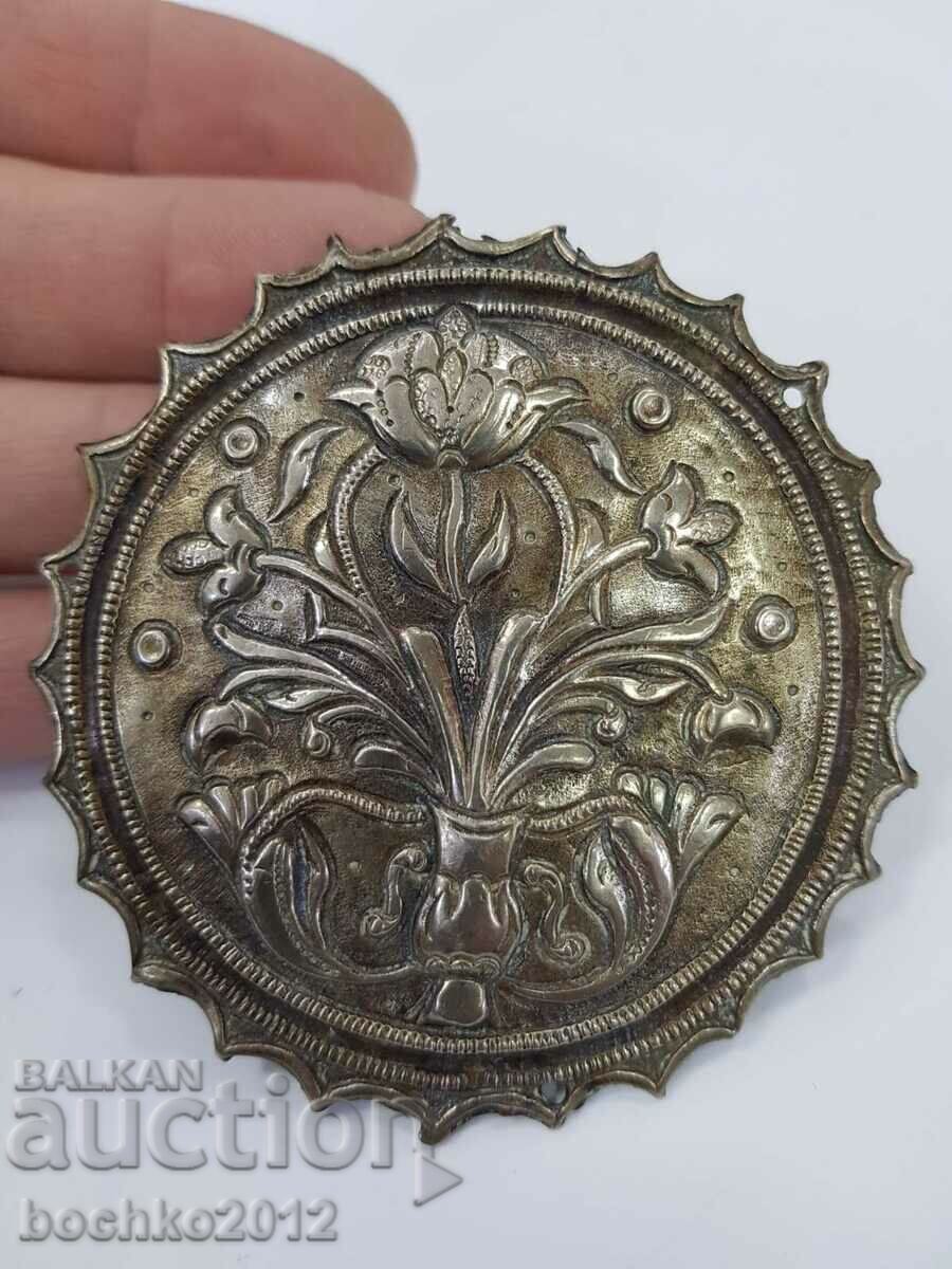 Кован сребърен възрожденски накит тепелък с цветя 19 век