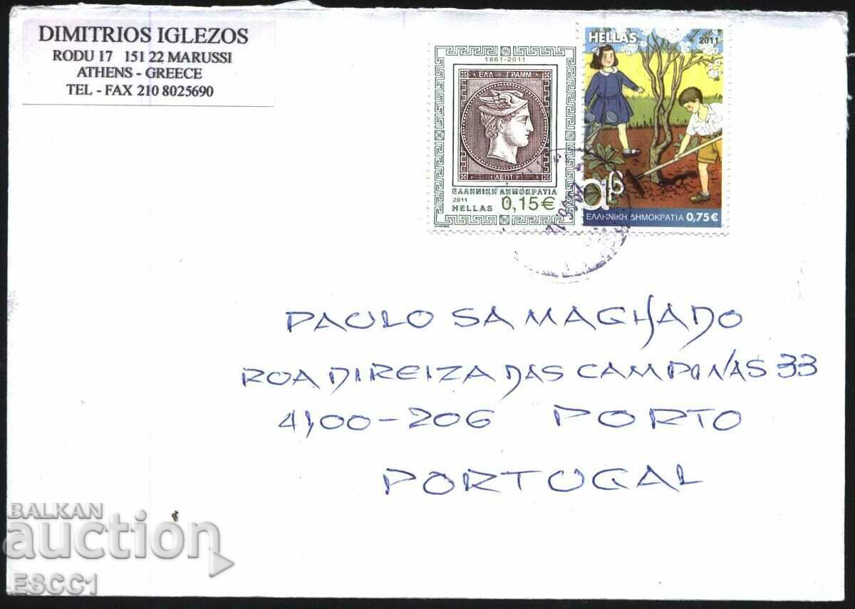 Traveled envelope with stamps Children, Stamp on stamp 2011 from Greece