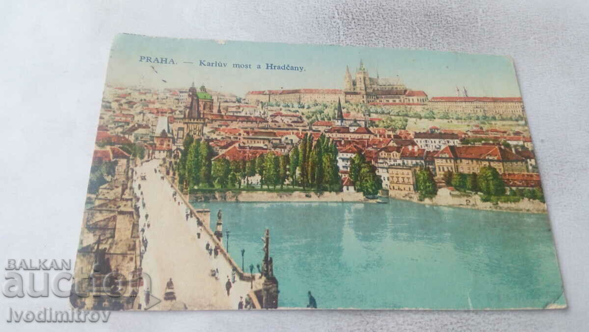 Пощенска картичка Praha Karluv most a Hradcany 1928