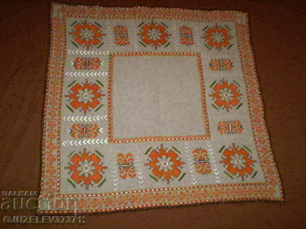 Hand-embroidered linen tablecloth measuring 61 by 61 cm with price 79.00 BGN | € 40.39
