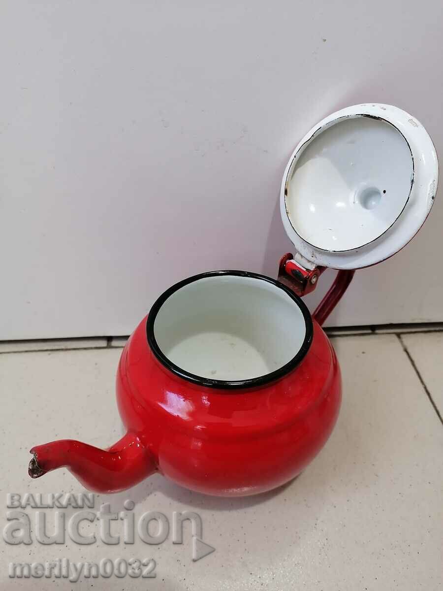 Auction Enamelled teapot made of salt container with enamel Auction Enamelled teapot made of salt container with enamel