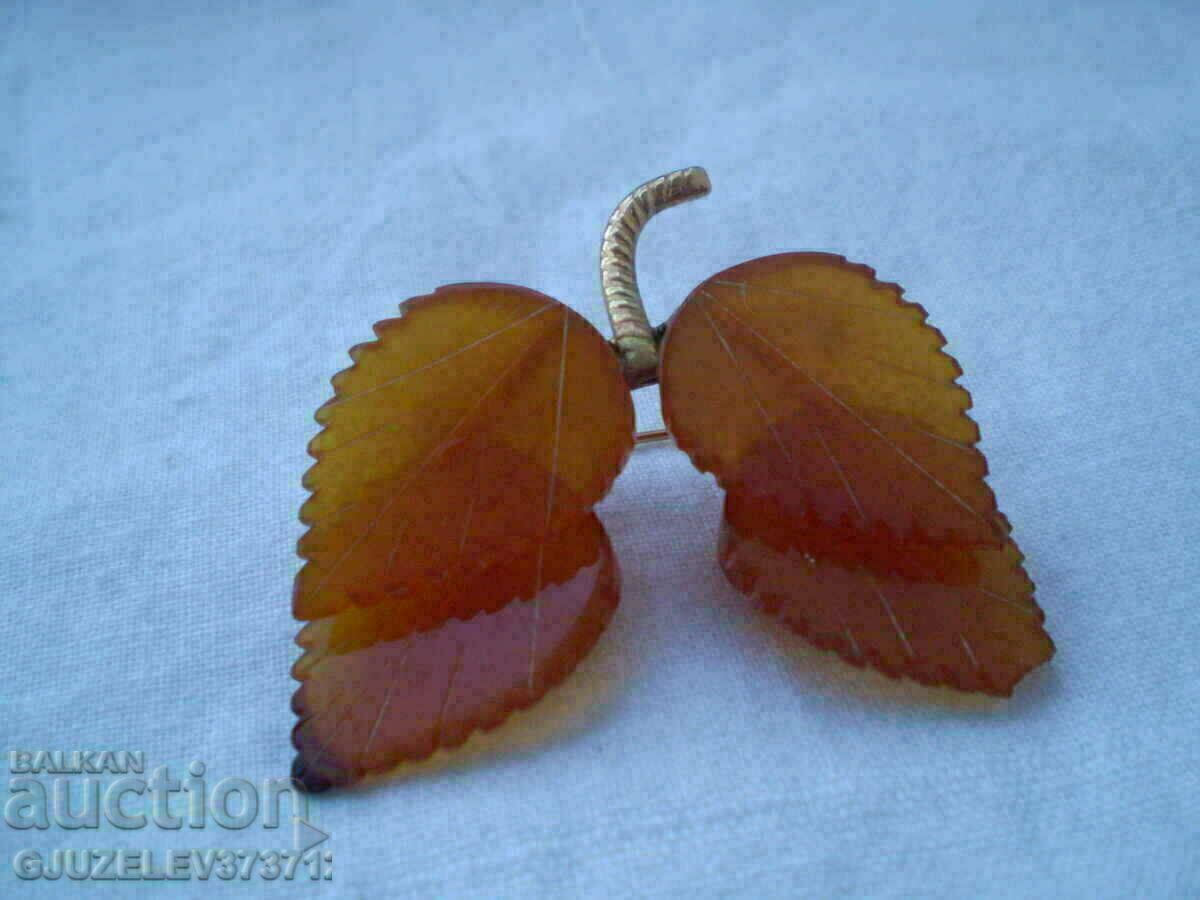 Antique gilded amber brooch - 6 Antique gilded amber brooch - 6