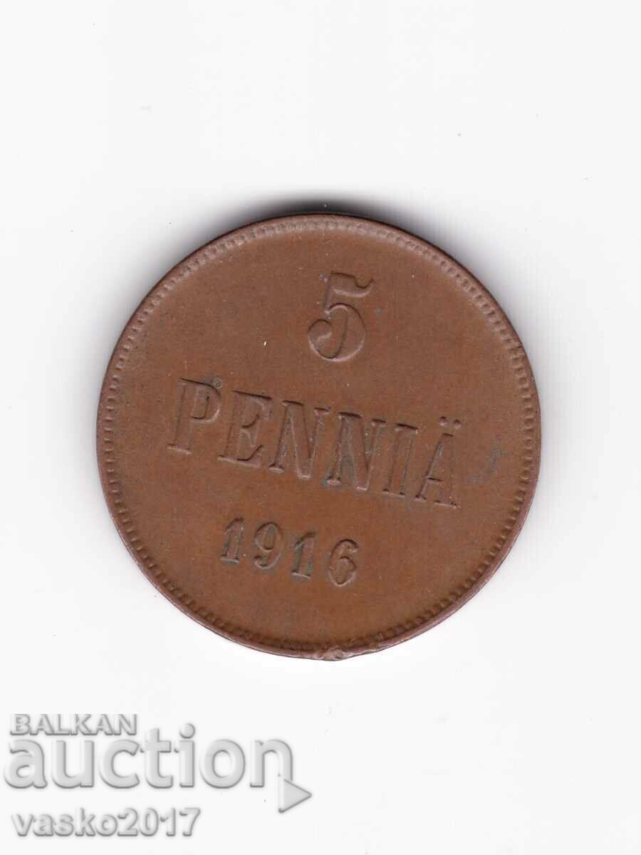 5 PENNIA - 1916 Russia for Finland