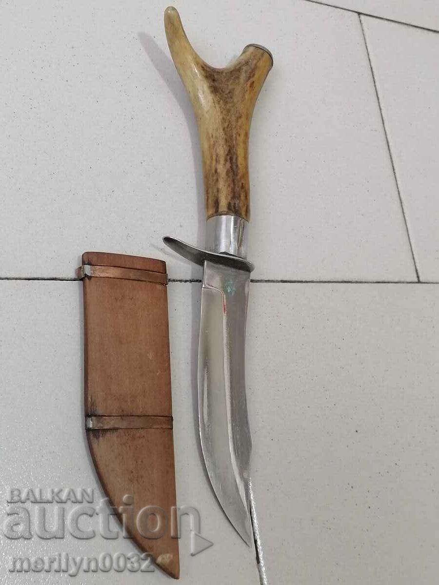 Hunting knife with a cane with a deer horn handle