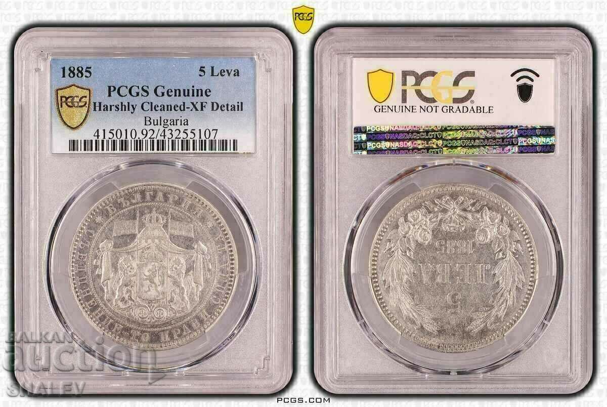 BGN 5 1885 Principality of Bulgaria - XF Detail of PCGS!