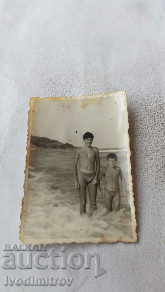 Photo Varna Two boys in swimsuits in the sea 1961
