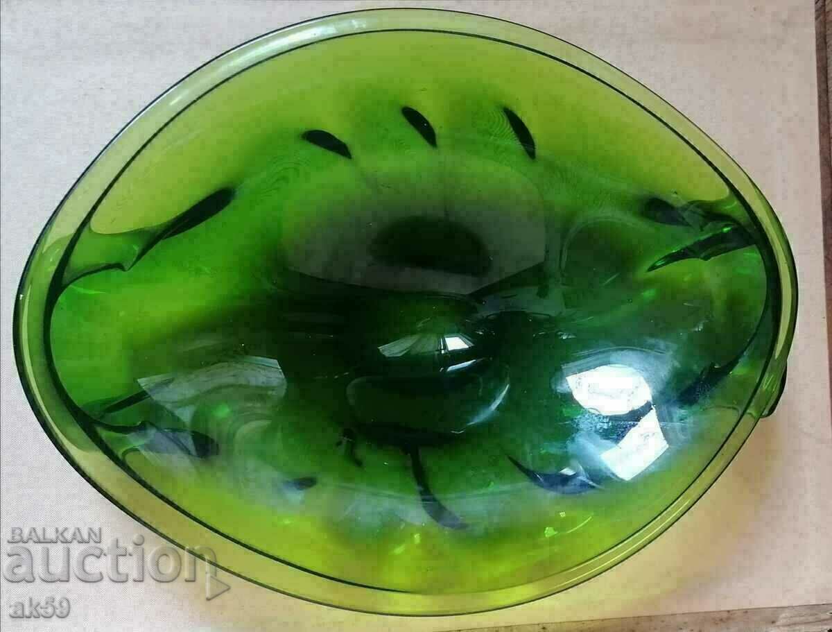 fruit bowl - green Murano crystal glass.
